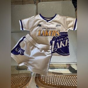 Lakers basketball Kids Shirt and Shorts Set - White and Purple